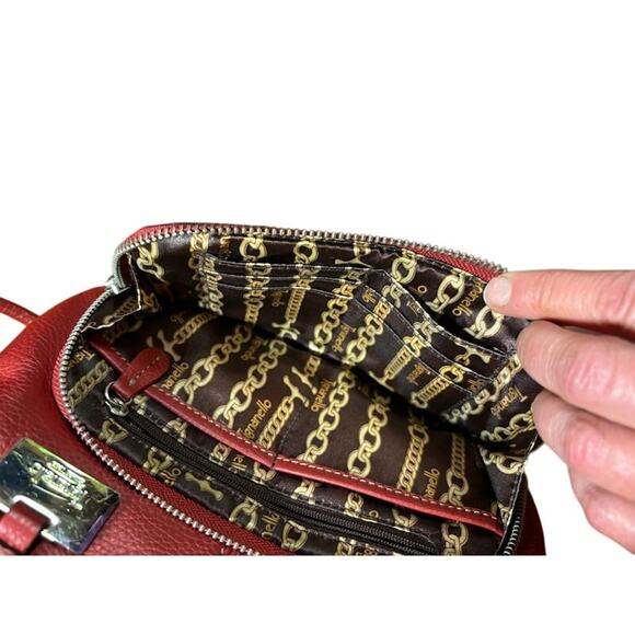 Tignanello Red Pebbled Purse Leather Bag Crossbody Pocketbook signature lining - Picture 5 of 7